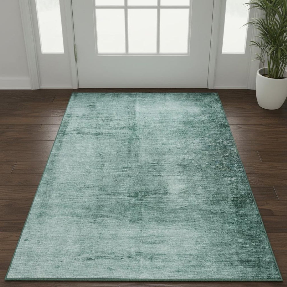 HomeRoots 5' X 8' Teal and Aqua Abstract Washable Area Rug - Modern Design with UV Protection & Easy Care 706887