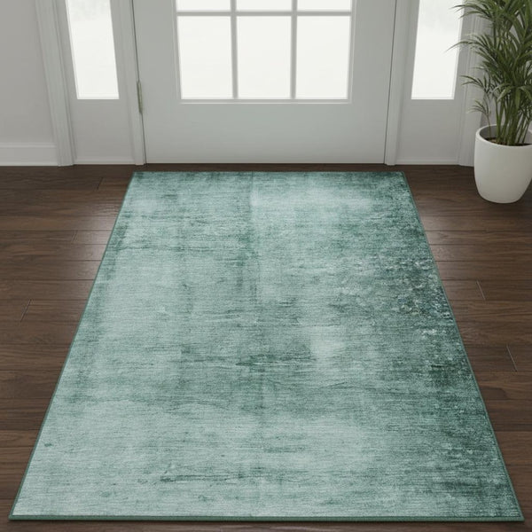 HomeRoots 5' X 8' Teal and Aqua Abstract Washable Area Rug - Modern Design with UV Protection & Easy Care 706887