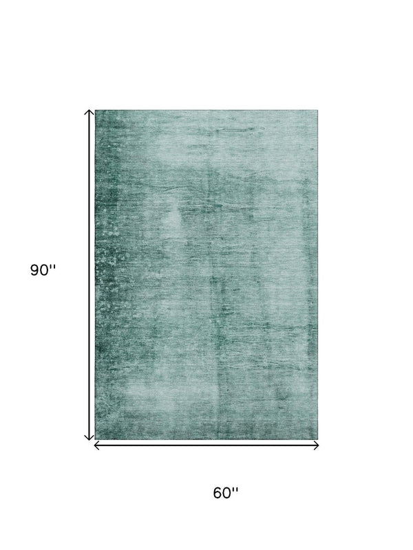 HomeRoots 8' Teal And Aqua Abstract Washable Round Rug – Durable, Stain-Resistant, UV-Protected for Modern Spaces 706888