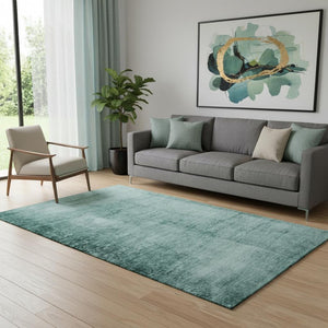 HomeRoots 8' Teal And Aqua Abstract Washable Round Rug – Durable, Stain-Resistant, UV-Protected for Modern Spaces 706888