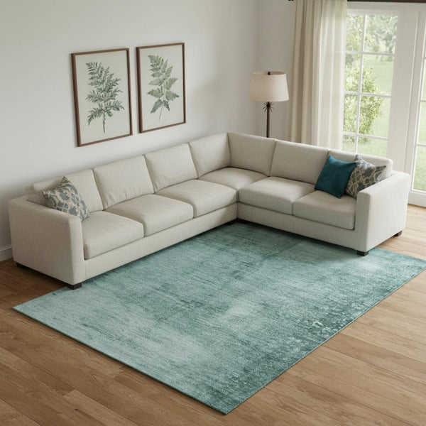 HomeRoots 10' Teal and Aqua Abstract Area Rug - Washable, UV Protected, Stain Resistant for High-Traffic Spaces 706891
