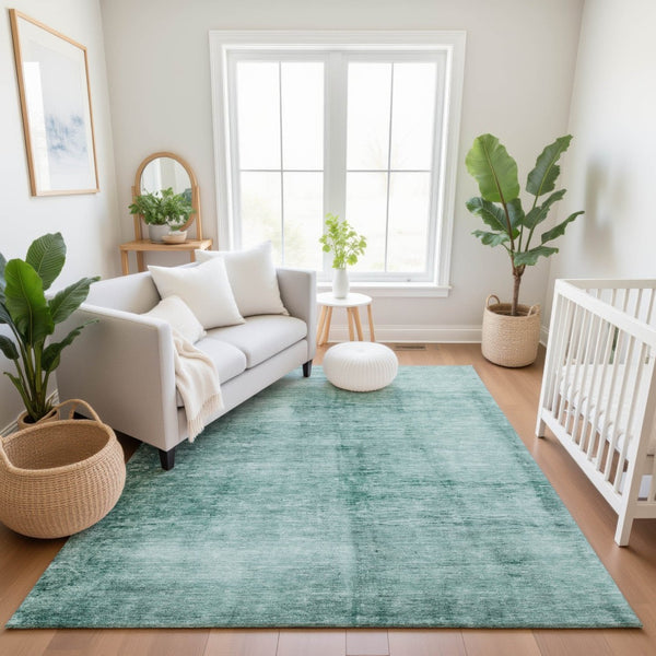 HomeRoots 10' Teal and Aqua Abstract Area Rug - Washable, UV Protected, Stain Resistant for High-Traffic Spaces 706891