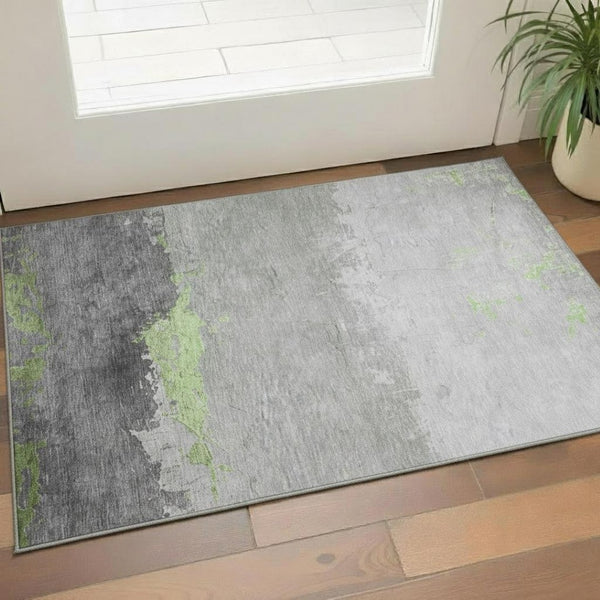 HomeRoots 5' Artichoke Green & Gray Abstract Washable Area Rug - Durable, Stain Resistant, UV Protected Design 706893