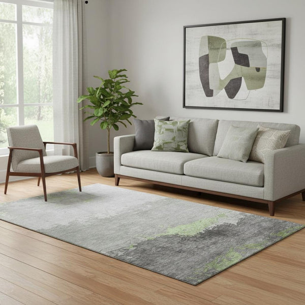 HomeRoots 8' Artichoke Green & Gray Abstract Washable Round Rug - UV Resistant, Durable & Stylish Home Decor 706894