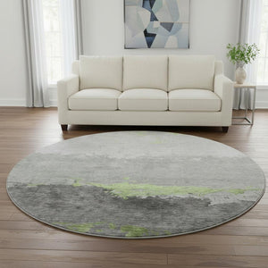 HomeRoots 8' X 10' Artichoke Green & Gray Abstract Washable Area Rug - Stylish, Durable, UV Protected Design! 706895
