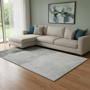 HomeRoots 9' X 12' Modern Artichoke Green & Gray Abstract Washable Area Rug with UV Protection & Non-Slip Backing 706896