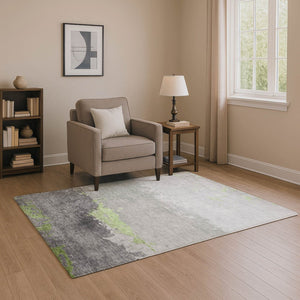 HomeRoots 10' Artichoke Green and Gray Abstract Area Rug - Washable, UV-Protected, Durable for High-Traffic Rooms 706897