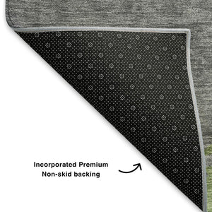 HomeRoots 10' Artichoke Green and Gray Abstract Area Rug - Washable, UV-Protected, Durable for High-Traffic Rooms 706897