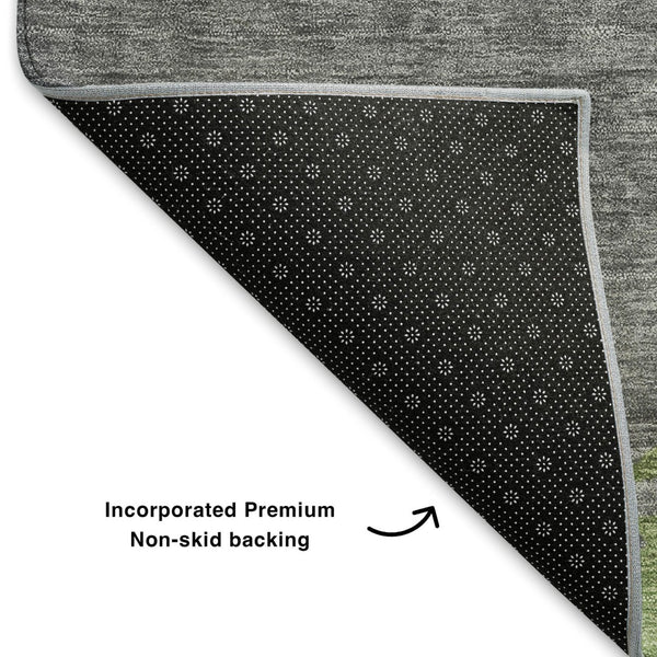 HomeRoots 10' Artichoke Green and Gray Abstract Area Rug - Washable, UV-Protected, Durable for High-Traffic Rooms 706897