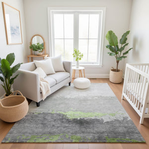 HomeRoots 10' Artichoke Green and Gray Abstract Area Rug - Washable, UV-Protected, Durable for High-Traffic Rooms 706897