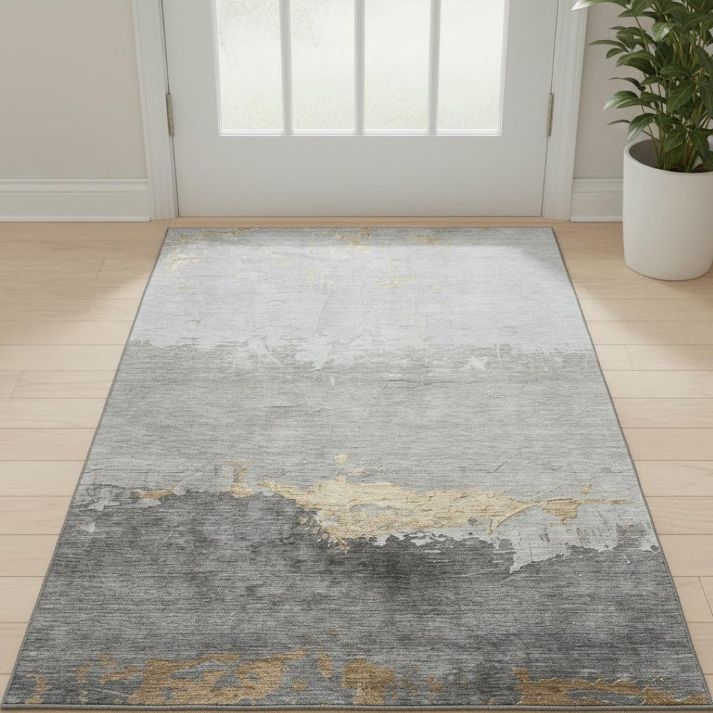 HomeRoots 5' X 8' Washable Gold and Gray Abstract Area Rug with UV Protection - Stylish, Durable, Kid-Friendly 706899