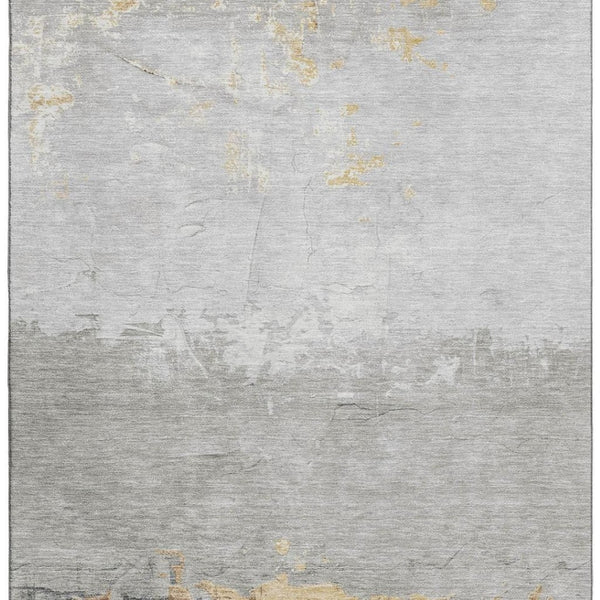 HomeRoots 8' Gold and Gray Abstract Round Rug - Washable, UV Protected, Stain Resistant for Modern Homes 706900
