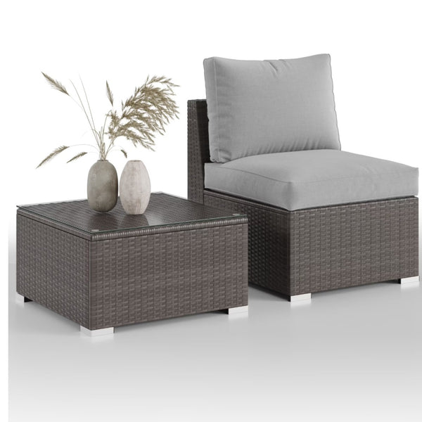 English Elm 2-piece Outdoor Pe Rattan Balcony Set with Armless Sofa and Tempered Glass Table B082P455124