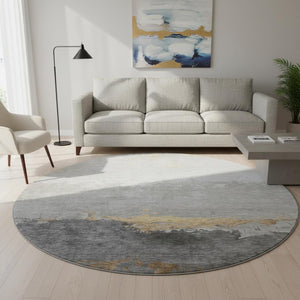 HomeRoots 8' X 10' Gold And Gray Abstract Washable Area Rug - Durable, Stylish, UV Protected for Any Space! 706901