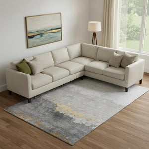 HomeRoots 10' X 14' Gold and Gray Abstract Area Rug - Washable, UV Protected, Stain Resistant for Busy Homes 706903