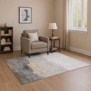 HomeRoots 10' X 14' Gold and Gray Abstract Area Rug - Washable, UV Protected, Stain Resistant for Busy Homes 706903