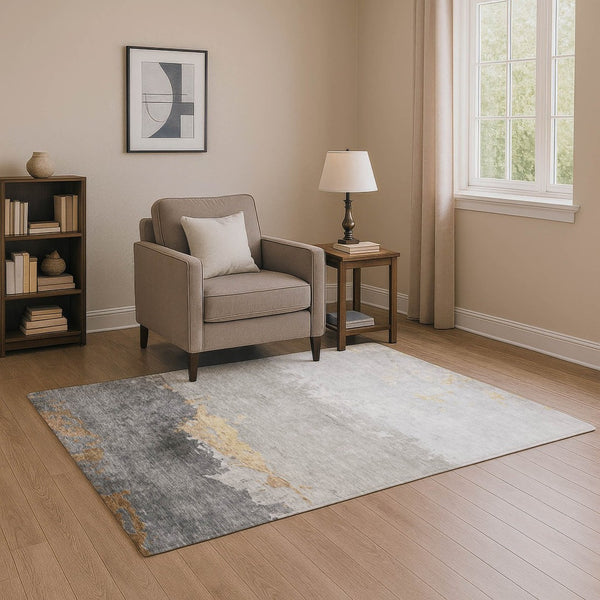 HomeRoots 10' X 14' Gold and Gray Abstract Area Rug - Washable, UV Protected, Stain Resistant for Busy Homes 706903