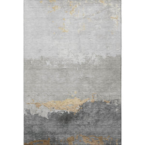 HomeRoots 10' X 14' Gold and Gray Abstract Area Rug - Washable, UV Protected, Stain Resistant for Busy Homes 706903