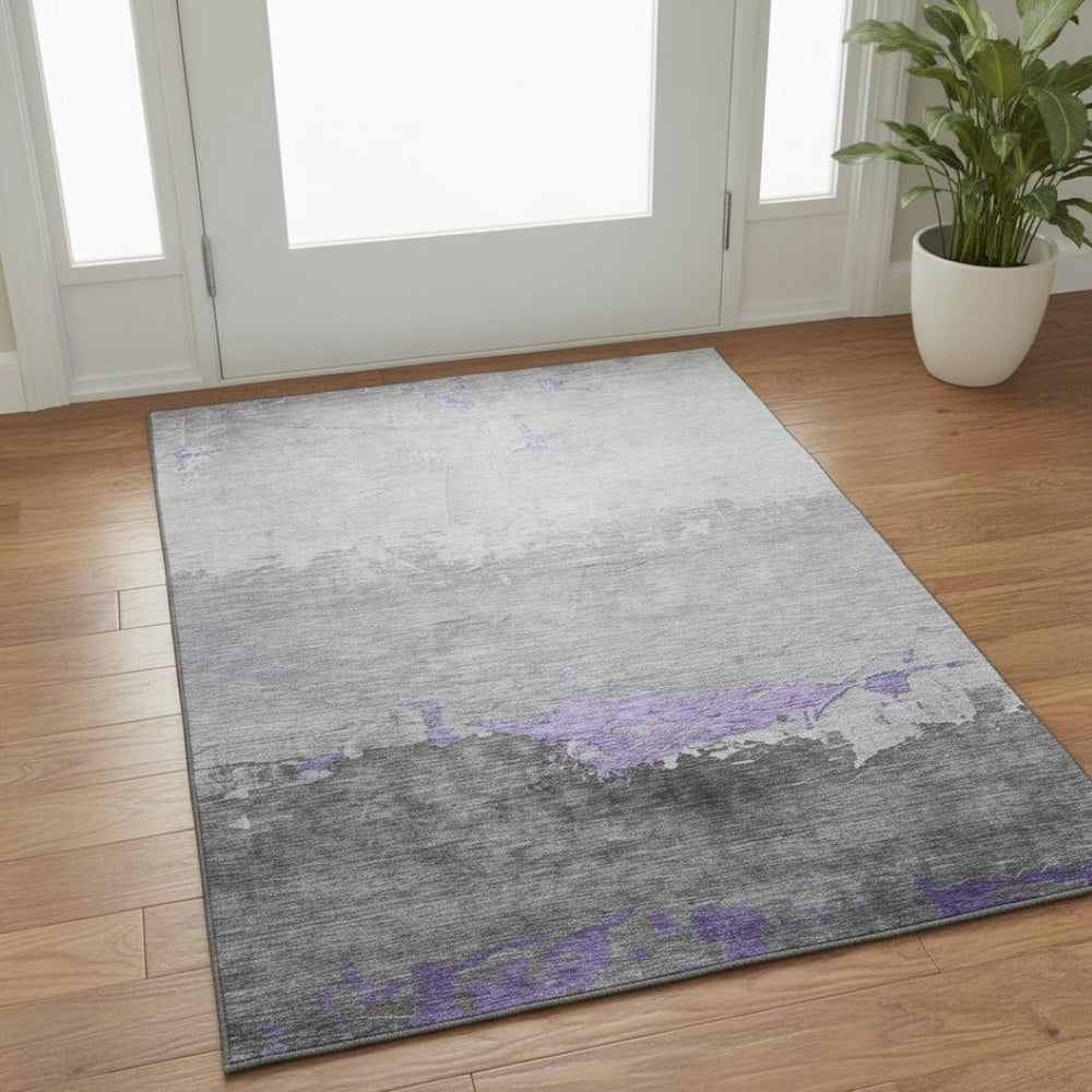 HomeRoots 5' X 8' Stylish Purple and Gray Abstract Washable Area Rug with UV Protection for Busy Homes 706905