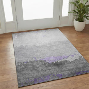 HomeRoots 5' X 8' Stylish Purple and Gray Abstract Washable Area Rug with UV Protection for Busy Homes 706905