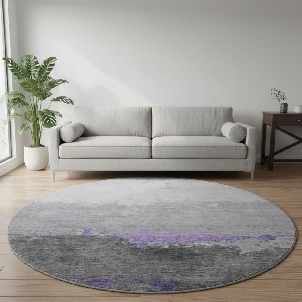 HomeRoots 8' X 10' Abstract Purple and Gray Washable Area Rug with UV Protection for High-Traffic Homes 706907