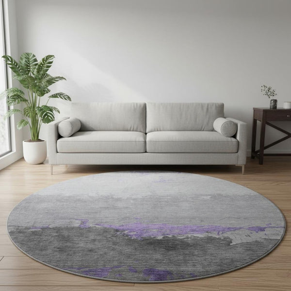 HomeRoots 8' X 10' Abstract Purple and Gray Washable Area Rug with UV Protection for High-Traffic Homes 706907