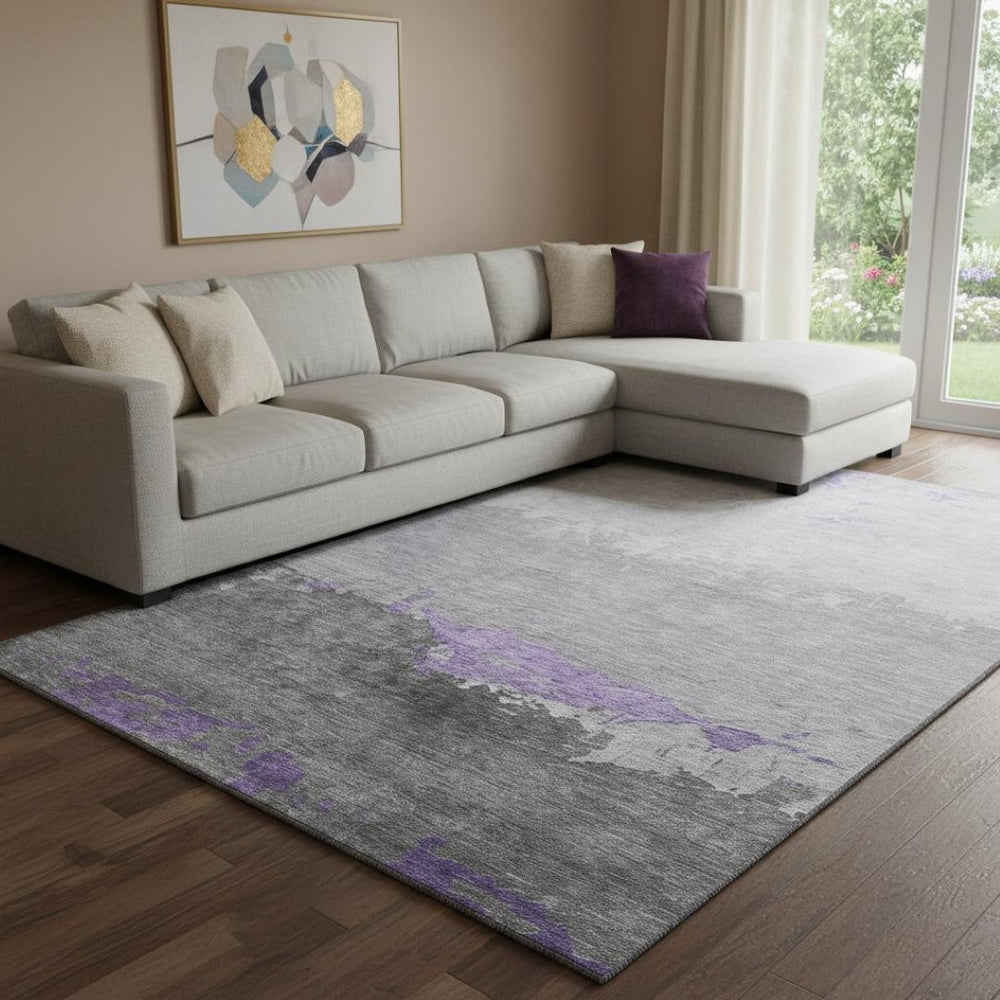 HomeRoots 9' X 12' Purple and Gray Abstract Area Rug - Stylish, Washable, UV Protected, Pet-Friendly Design 706908