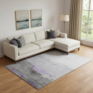 HomeRoots 10' X 14' Abstract Purple and Gray Area Rug – Washable, UV Protected, Non-Slip for High-Traffic Areas 706909