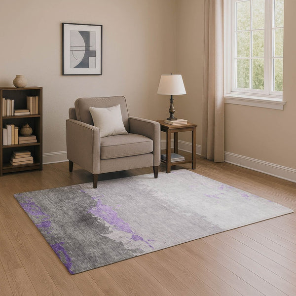 HomeRoots 10' X 14' Abstract Purple and Gray Area Rug – Washable, UV Protected, Non-Slip for High-Traffic Areas 706909