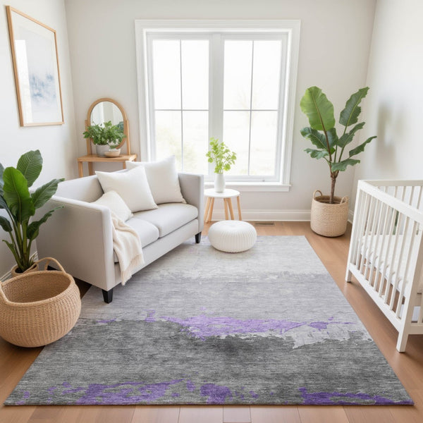 HomeRoots 10' X 14' Abstract Purple and Gray Area Rug – Washable, UV Protected, Non-Slip for High-Traffic Areas 706909