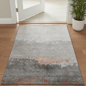 HomeRoots 5' X 8' Salmon and Gray Abstract Washable Area Rug - Kid & Pet Friendly with UV Protection! 706911