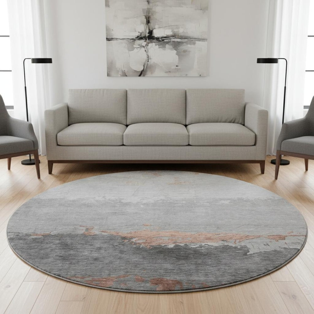 HomeRoots 8' X 10' Salmon & Gray Abstract Area Rug - Washable, UV Protected, Ideal for Family Spaces & More! 706913