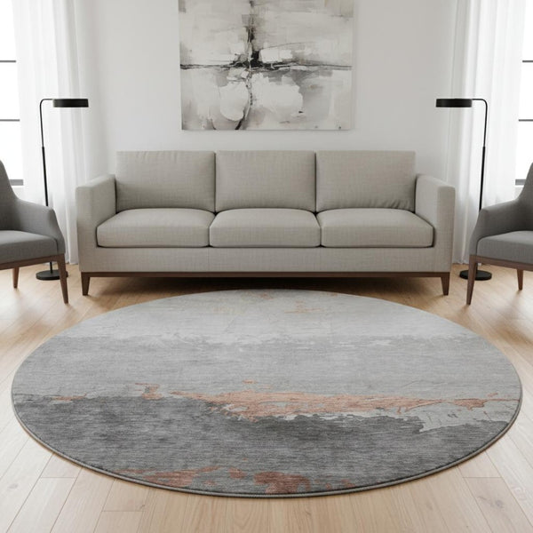 HomeRoots 8' X 10' Salmon & Gray Abstract Area Rug - Washable, UV Protected, Ideal for Family Spaces & More! 706913