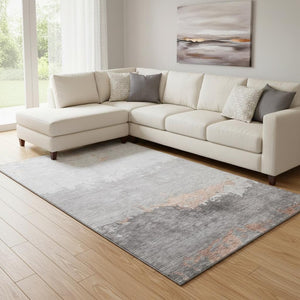 HomeRoots 9' X 12' Salmon and Gray Abstract Washable Area Rug - UV Protected, Durable, and Stylish Floor Covering 706914