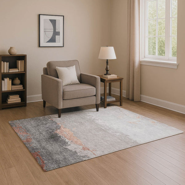 HomeRoots 9' X 12' Salmon and Gray Abstract Washable Area Rug - UV Protected, Durable, and Stylish Floor Covering 706914