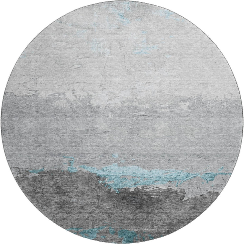 HomeRoots 8' X 10' Teal and Gray Abstract Area Rug - Washable, UV-Protected, Stylish, and Durable for Everyday Use 706919