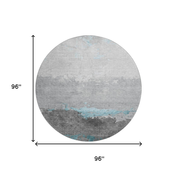 HomeRoots 8' X 10' Teal and Gray Abstract Area Rug - Washable, UV-Protected, Stylish, and Durable for Everyday Use 706919