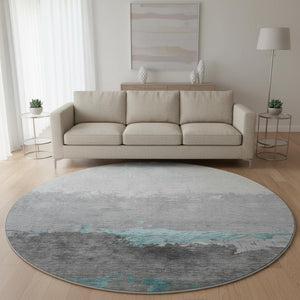 HomeRoots 8' X 10' Teal and Gray Abstract Area Rug - Washable, UV-Protected, Stylish, and Durable for Everyday Use 706919
