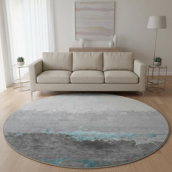 HomeRoots 8' X 10' Teal and Gray Abstract Area Rug - Washable, UV-Protected, Stylish, and Durable for Everyday Use 706919