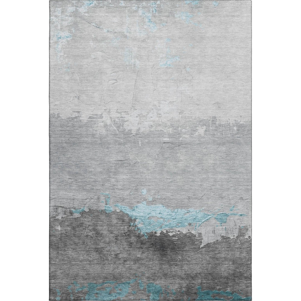 HomeRoots 9' X 12' Teal & Gray Abstract Washable Area Rug with UV Protection for Homes with Kids & Pets 706920