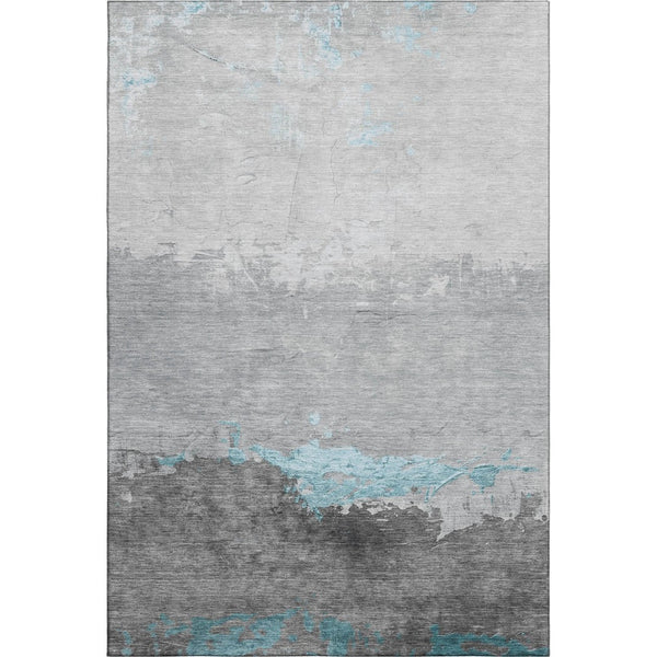HomeRoots 9' X 12' Teal & Gray Abstract Washable Area Rug with UV Protection for Homes with Kids & Pets 706920