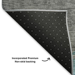 HomeRoots 9' X 12' Teal & Gray Abstract Washable Area Rug with UV Protection for Homes with Kids & Pets 706920