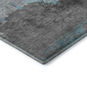 HomeRoots 9' X 12' Teal & Gray Abstract Washable Area Rug with UV Protection for Homes with Kids & Pets 706920