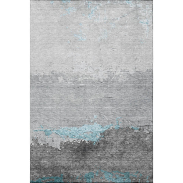 HomeRoots 9' X 12' Teal & Gray Abstract Washable Area Rug with UV Protection for Homes with Kids & Pets 706920
