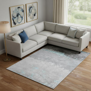 HomeRoots 10' Teal and Gray Abstract Washable Area Rug - Durable, UV-Protected, Stain-Resistant Design for Homes 706921