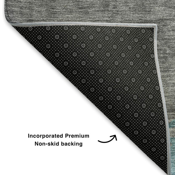 HomeRoots 10' Teal and Gray Abstract Washable Area Rug - Durable, UV-Protected, Stain-Resistant Design for Homes 706921