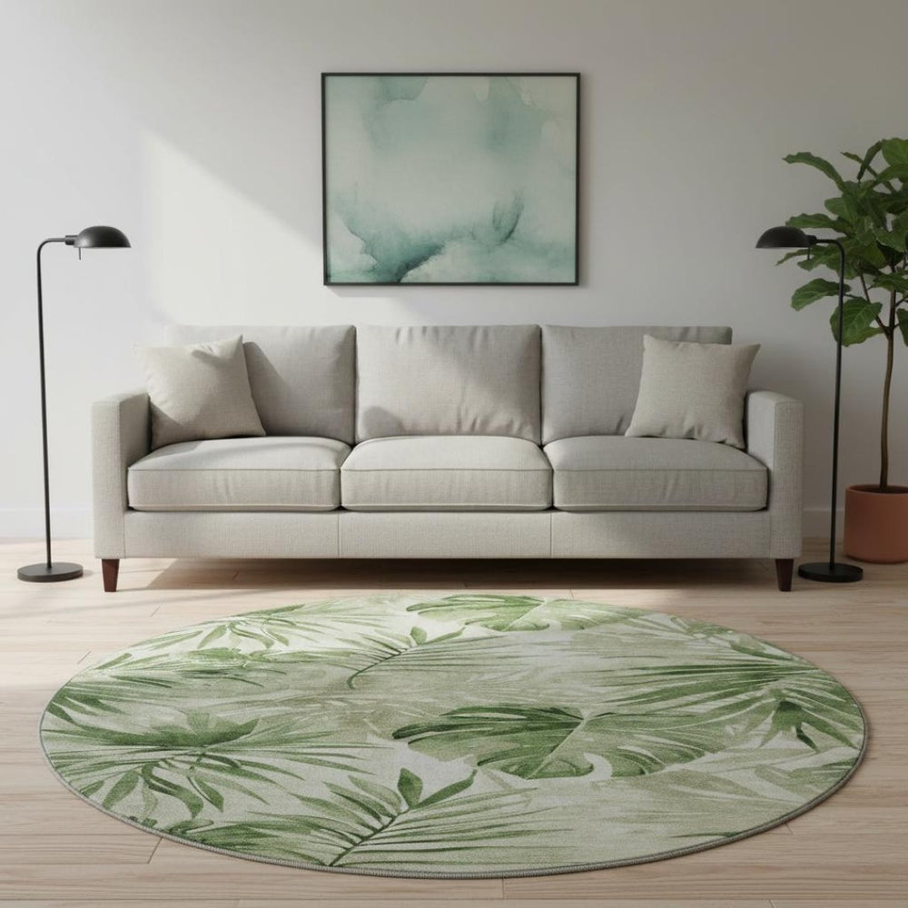 HomeRoots 8' X 10' Stylish Artichoke Green Floral Area Rug - Washable, UV Protected, Durable & Easy Care! 706925