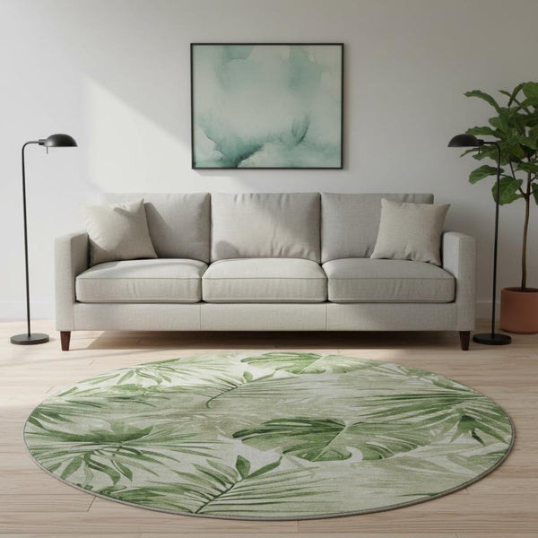 HomeRoots 8' X 10' Stylish Artichoke Green Floral Area Rug - Washable, UV Protected, Durable & Easy Care! 706925