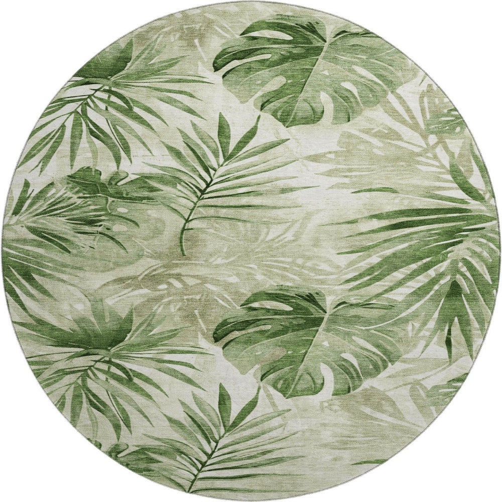 HomeRoots 8' X 10' Stylish Artichoke Green Floral Area Rug - Washable, UV Protected, Durable & Easy Care! 706925