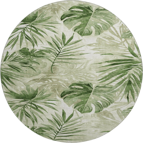 HomeRoots 8' X 10' Stylish Artichoke Green Floral Area Rug - Washable, UV Protected, Durable & Easy Care! 706925